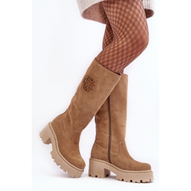 Lewski Shoes Ženske čizme preko koljena od brušene kože Bež Lewski 3367 1