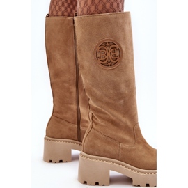 Lewski Shoes Ženske čizme preko koljena od brušene kože Bež Lewski 3367 2