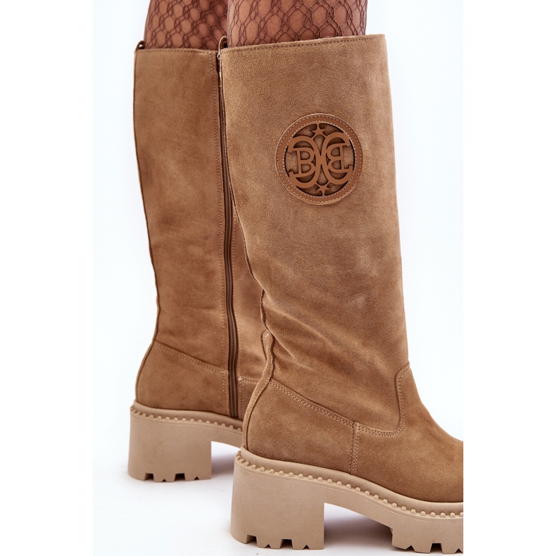 Lewski Shoes Ženske čizme preko koljena od brušene kože Bež Lewski 3367 2