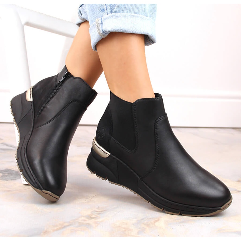 Kožne čizme, ženske crne wedge tenisice, Rieker crno 1