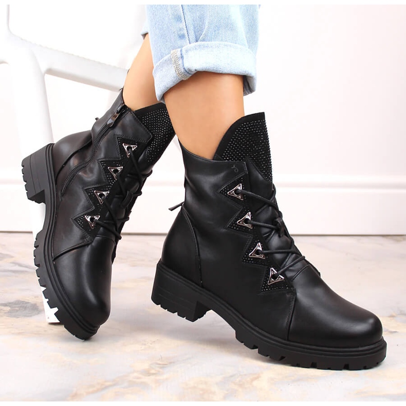 Ženske crne izolirane gležnjače s cirkonima S.Barski HY93-52A crna 1