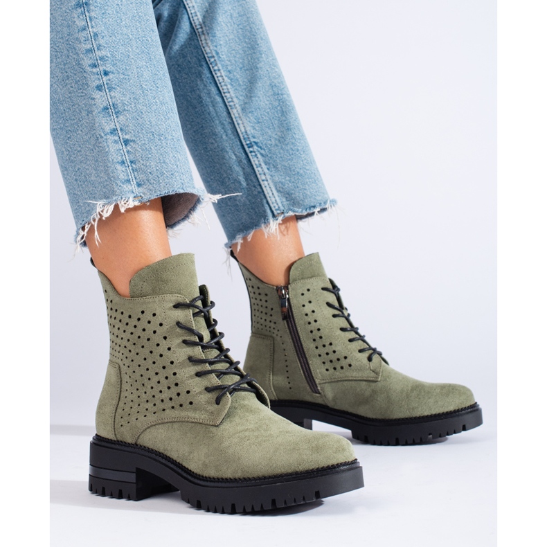 W. Potocki Ažur radničke čizme od brušene kože Potocki zelene zelena 2