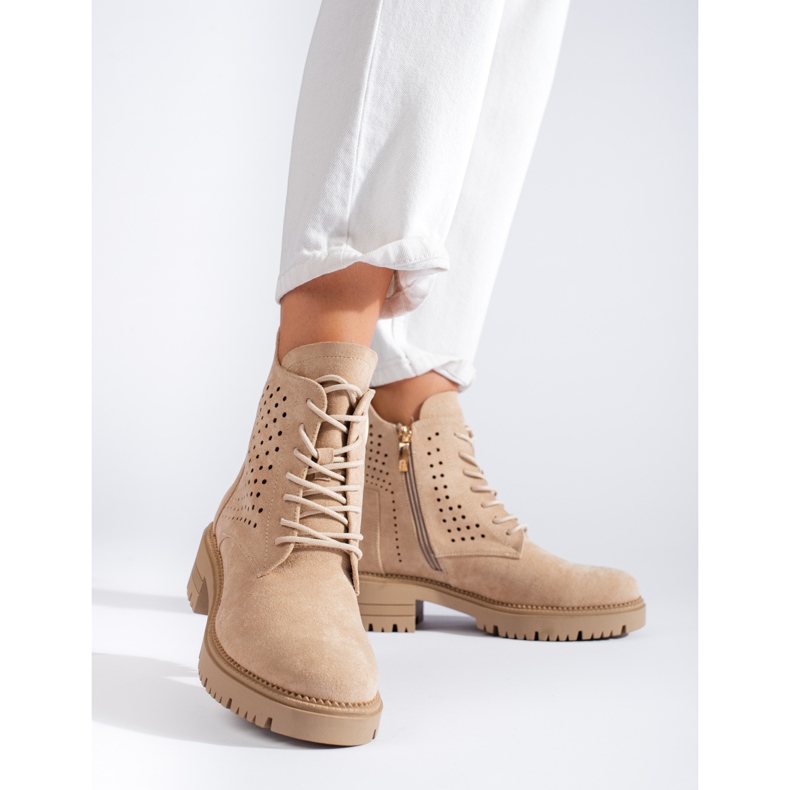 W. Potocki Ažur radničke čizme od brušene kože Potocki bež 2