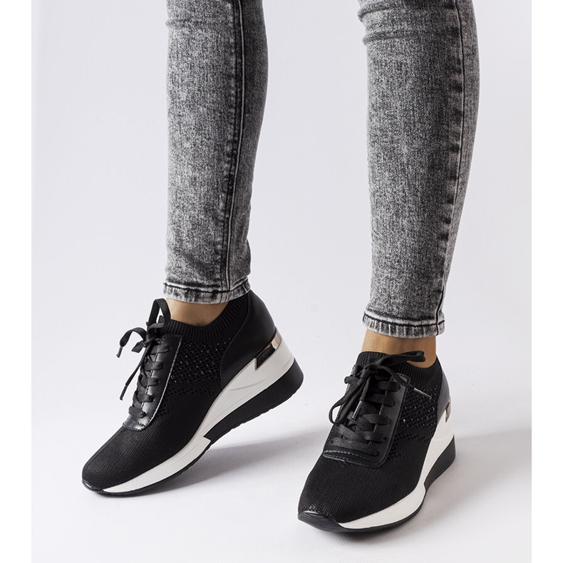 Inna Crne Vala tenisice na klin od štrasa crna 1