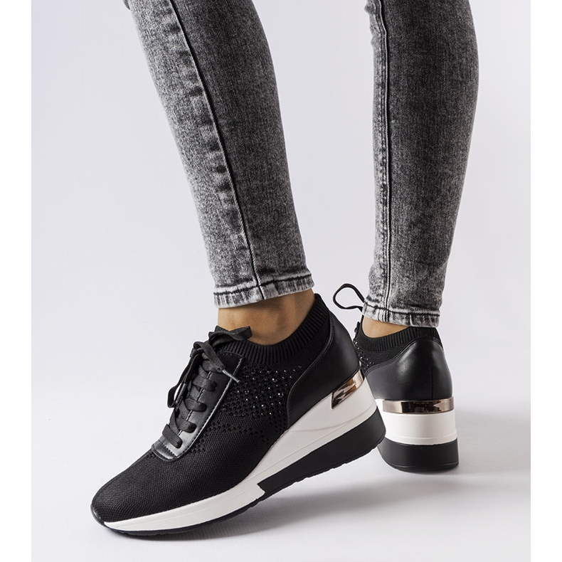 Inna Crne Vala tenisice na klin od štrasa crno 2