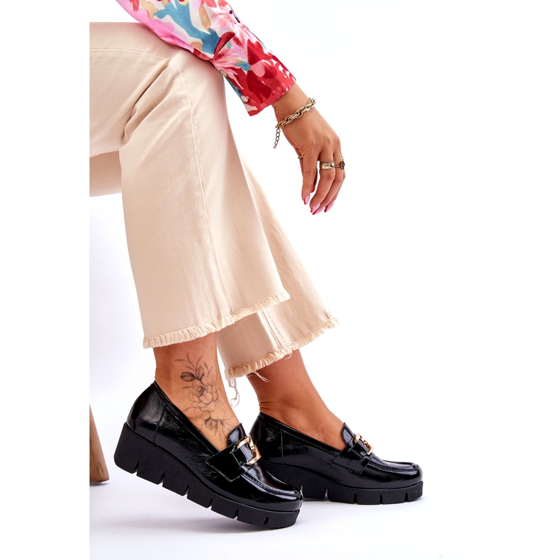 Lemar Lakirane mokasine s ukrasom na klinu, crne crno 4