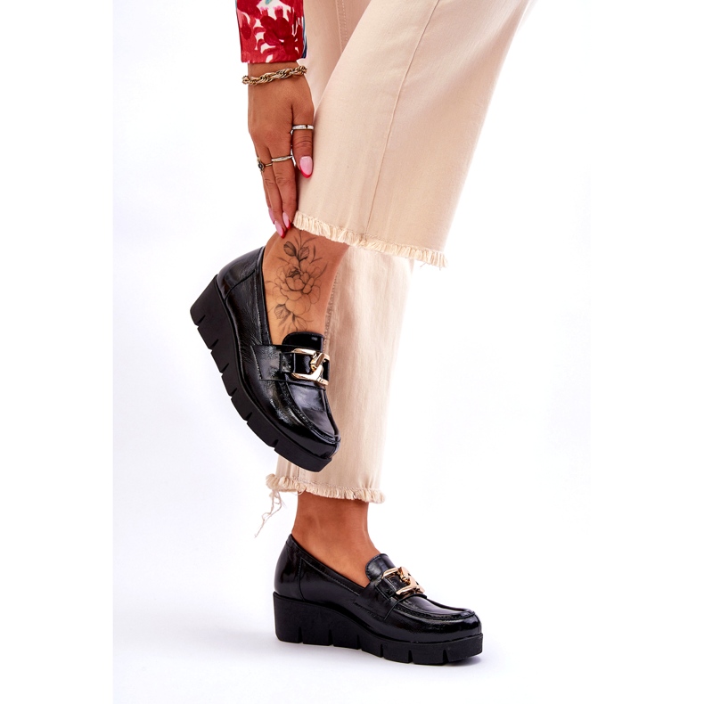 Lemar Lakirane mokasine s ukrasom na klinu, crne crno 2