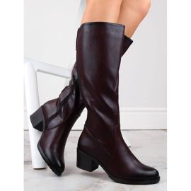 M. DASZYŃSKI Ženske čizme na visoku petu s elastičnim trakama, tople, bordo M.Daszyński SA128-36 crvena 1