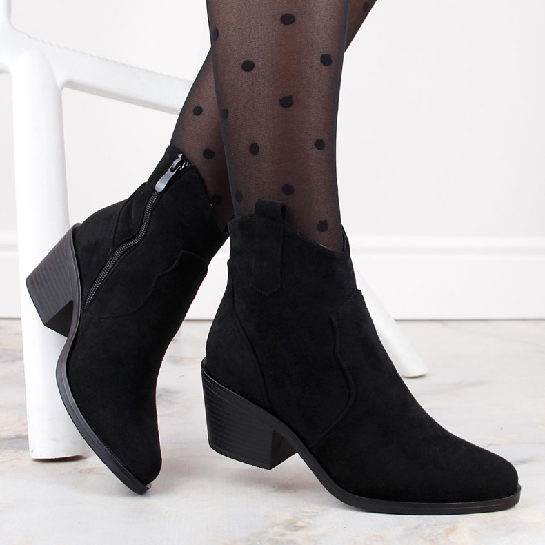 Ženske kaubojske čizme od brušene kože na visoku petu, crne S.Barski HY30-86A crna 1