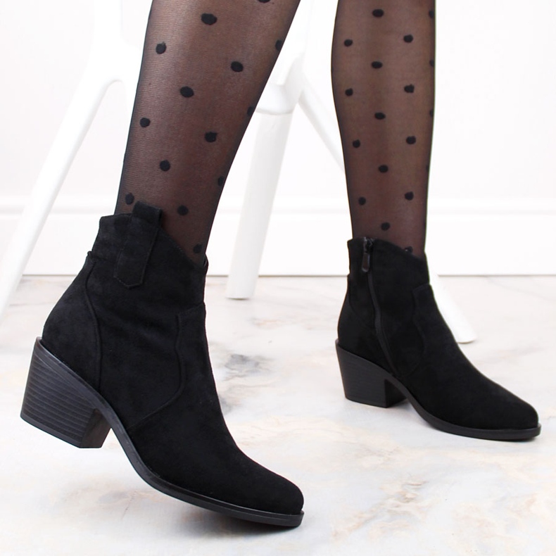 Ženske kaubojske čizme od brušene kože na visoku petu, crne S.Barski HY30-86A crno 2