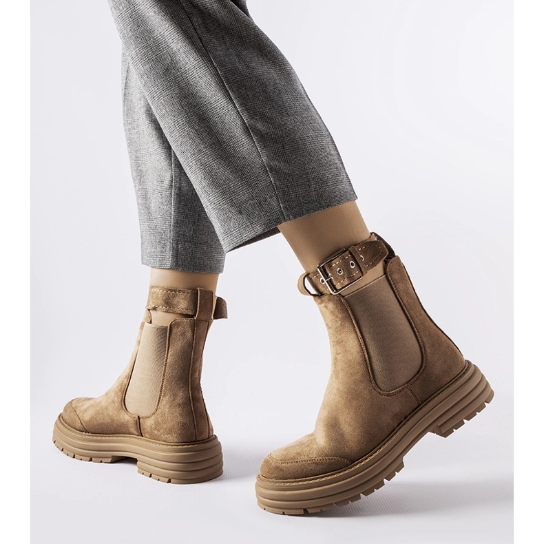 Smeđe gležnjače s ukrasnom kopčom Abela bež 1