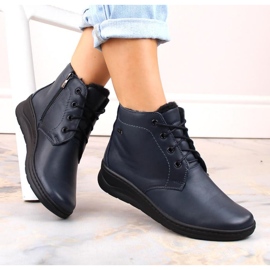 Helios W H584C izolirane kožne čizme s vezicama i patentnim zatvaračem, tamnoplave 1