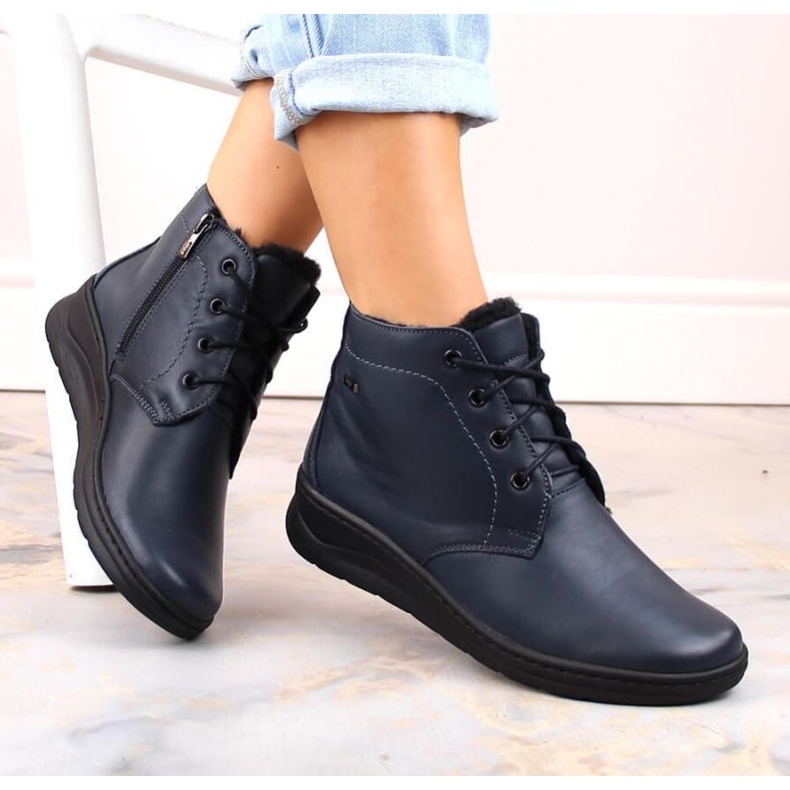 Helios W H584C izolirane kožne čizme s vezicama i patentnim zatvaračem, tamnoplave 1