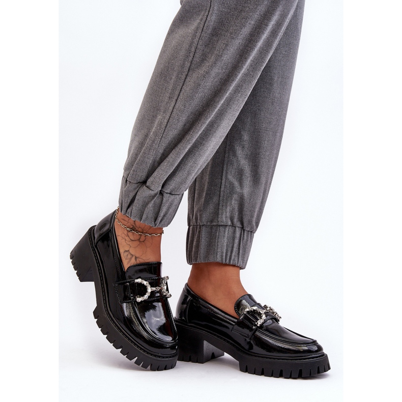 Ženske lakirane cipele s masivnom visokom petom, crne Lemmitty crna 2