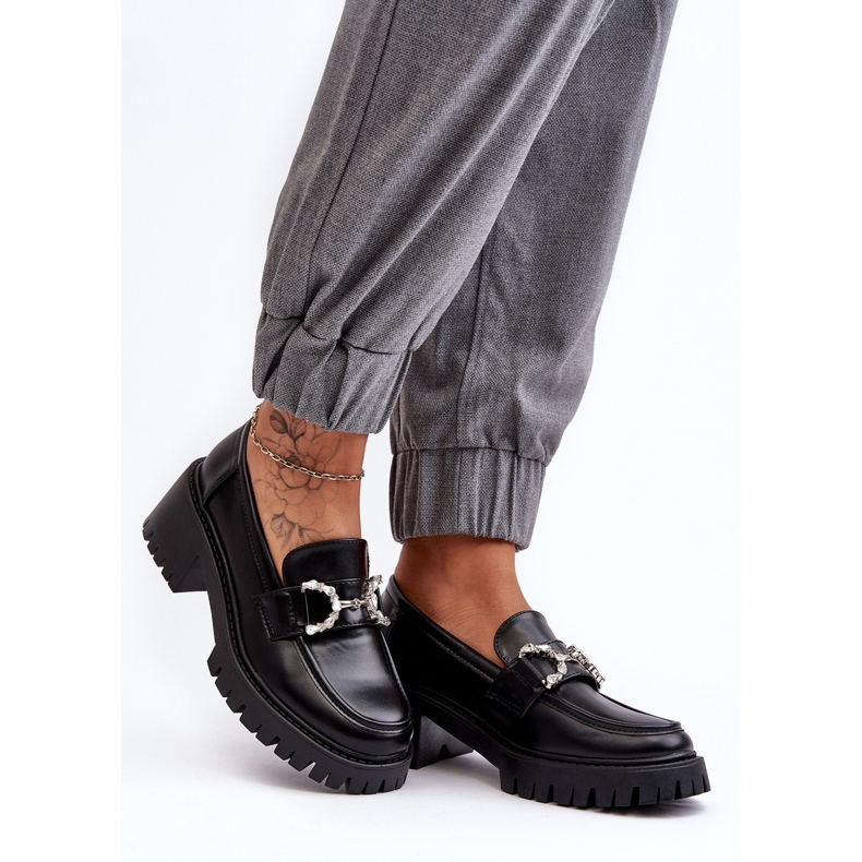 Ženske kožne cipele s masivnom visokom petom, crne Lemmitty crna 2