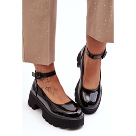 WS1 Ženske lakirane cipele s niskom petom i kopčom, crne Owena crna 1