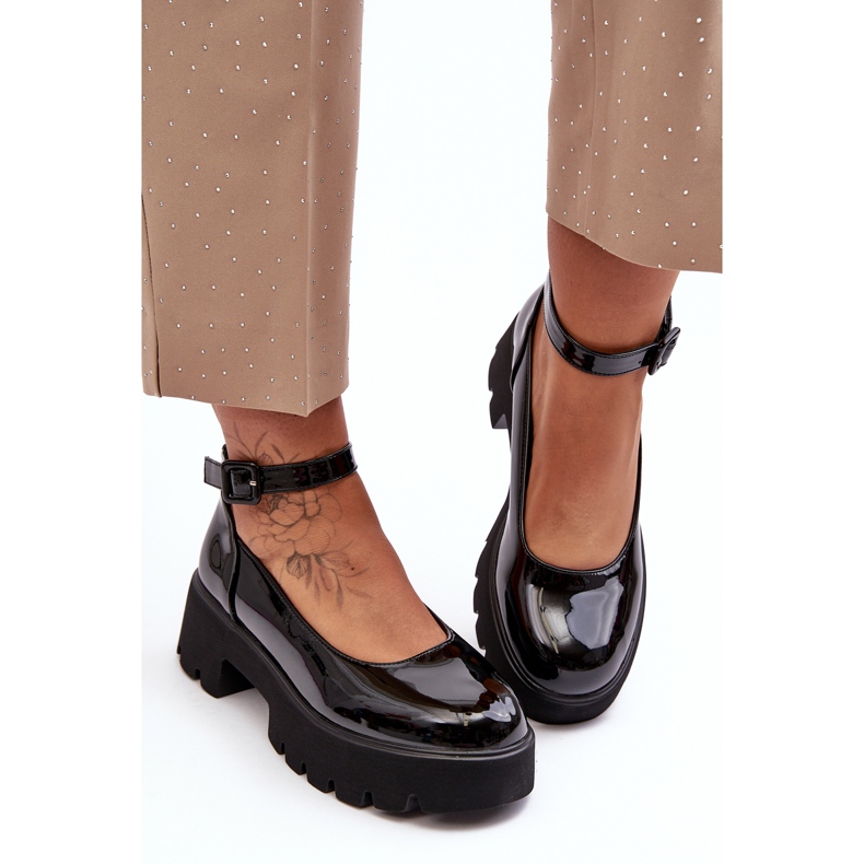 WS1 Ženske lakirane cipele s niskom petom i kopčom, crne Owena crna 1