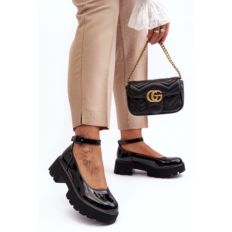 WS1 Ženske lakirane cipele s niskom petom i kopčom, crne Owena crno 2