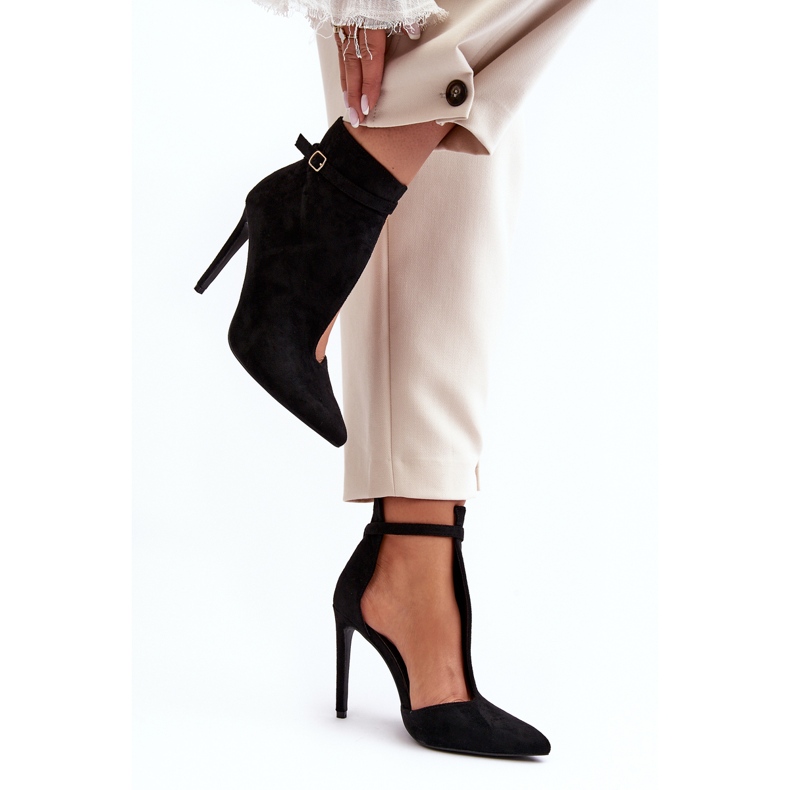 WS1 Ženske gležnjače od brušene kože na visoku petu, crne Amalundi crno 1