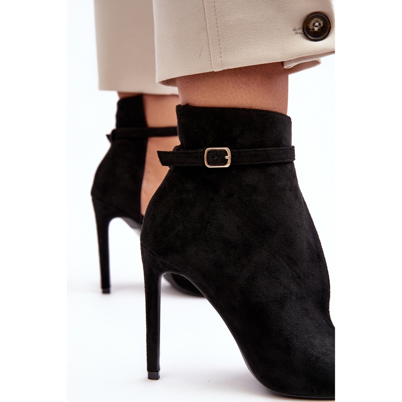 WS1 Ženske gležnjače od brušene kože na visoku petu, crne Amalundi crna 2