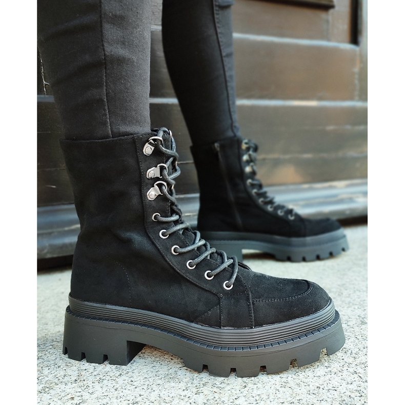 Ženske radničke čizme od crne antilop kože sa debelim đonom crna 2