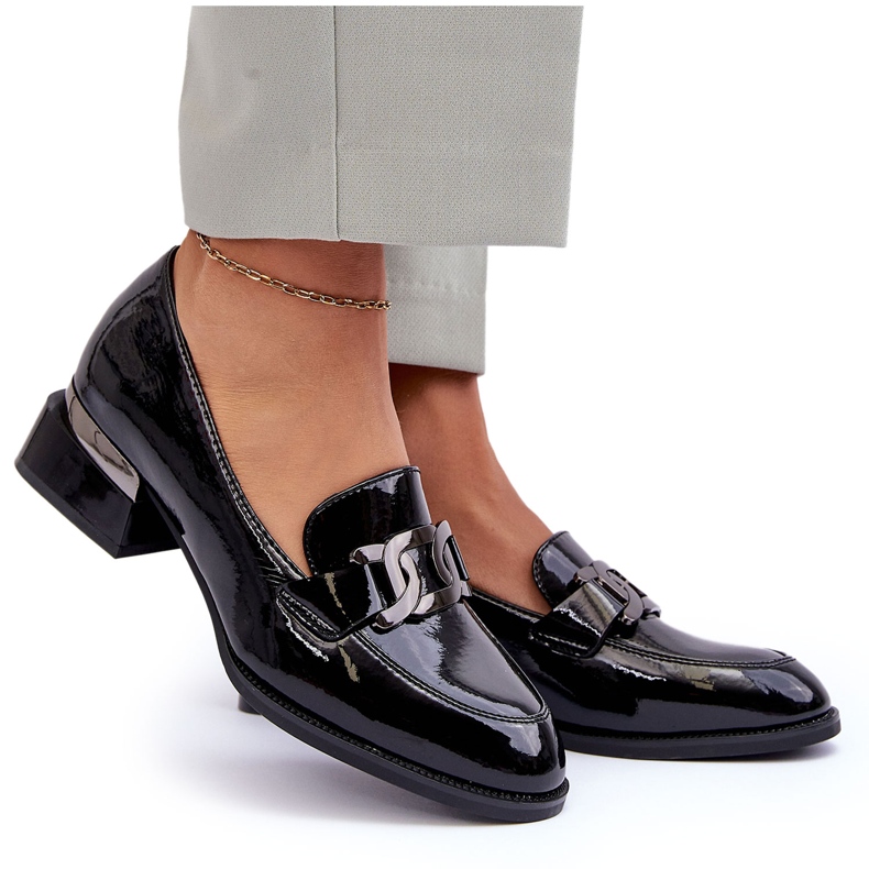 Vinceza Lakirane cipele, crne mokasine s visokim petama crno 4