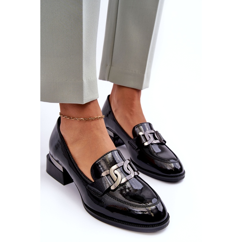 Vinceza Lakirane cipele, crne mokasine s visokim petama crno 2