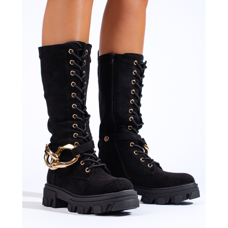 Ženske čizme na vezanje od brušene kože Shelovet crne crna 1