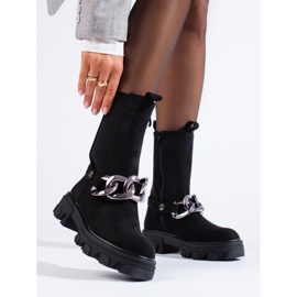 Visoke Chelsea čizme od brušene kože s lancem Shelovet crno 1