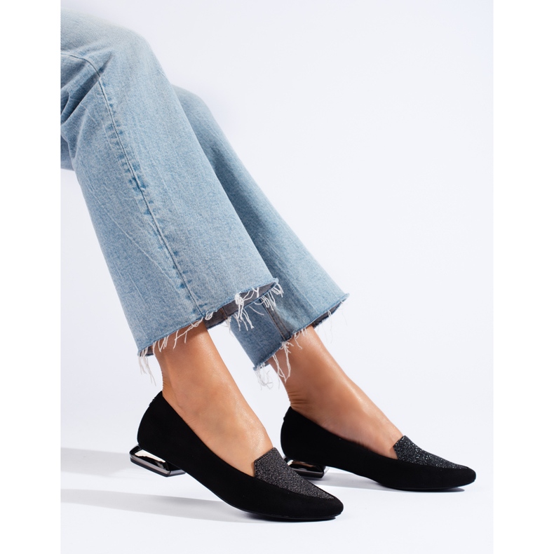 SHELOVET Ženske crne mokasine s Daszyński špic uzorkom crna 1