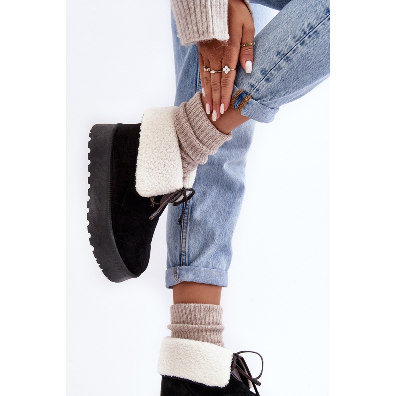 Čizme za snijeg s platformom i bundom od ovčje kože, crna olimuka crno 2