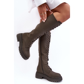 PS1 Tople čizme na vezanje, čizme preko koljena, tamno zelene, Bergdis zelena 2