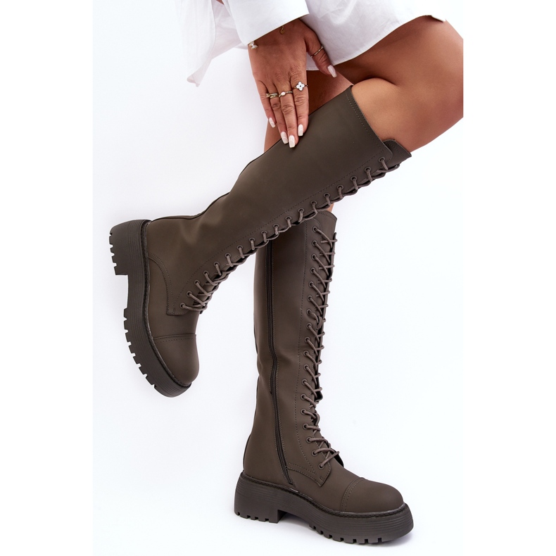 PS1 Tople čizme na vezanje, čizme preko koljena, tamno zelene, Bergdis zelena 2