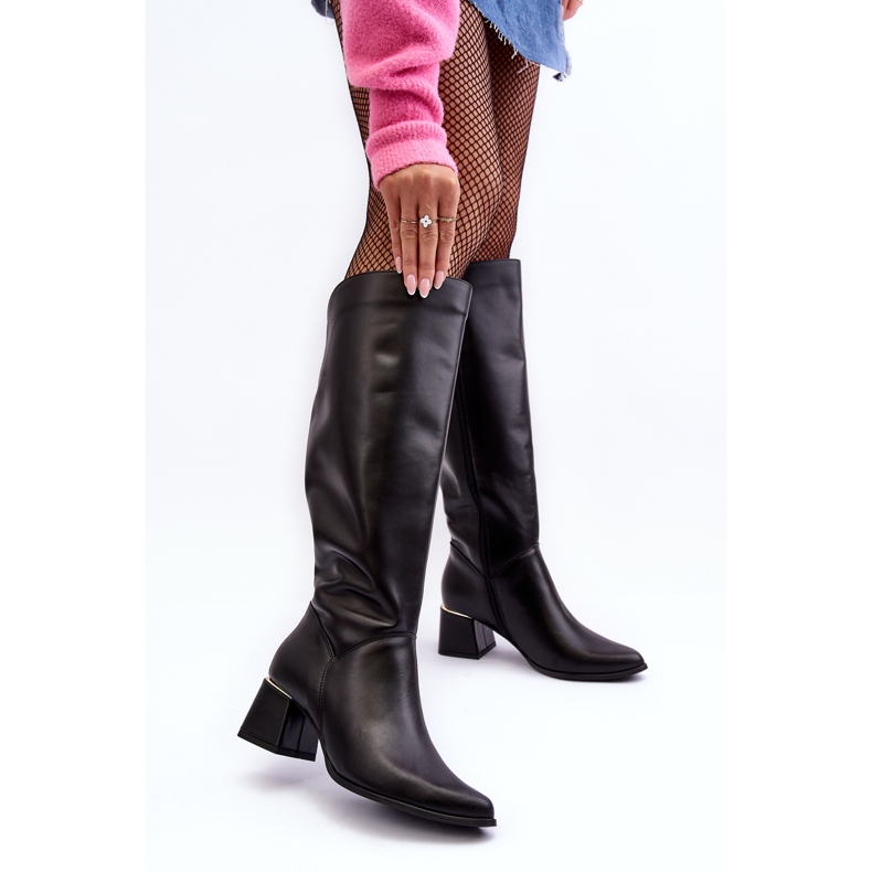 Lewski Shoes Ženske kožne čizme na visoku petu crne Lewski 2928/B/2 crno 1