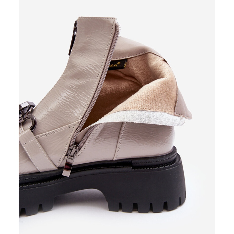 S.Barski Lakirane ženske čizme s patentnim zatvaračem D&amp;A MR870-94 svijetlosive bež 1