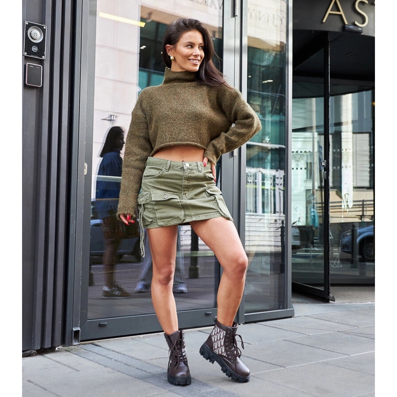 Smeđe gležnjače s ukrasnim Madelene natpisima smeđa 1