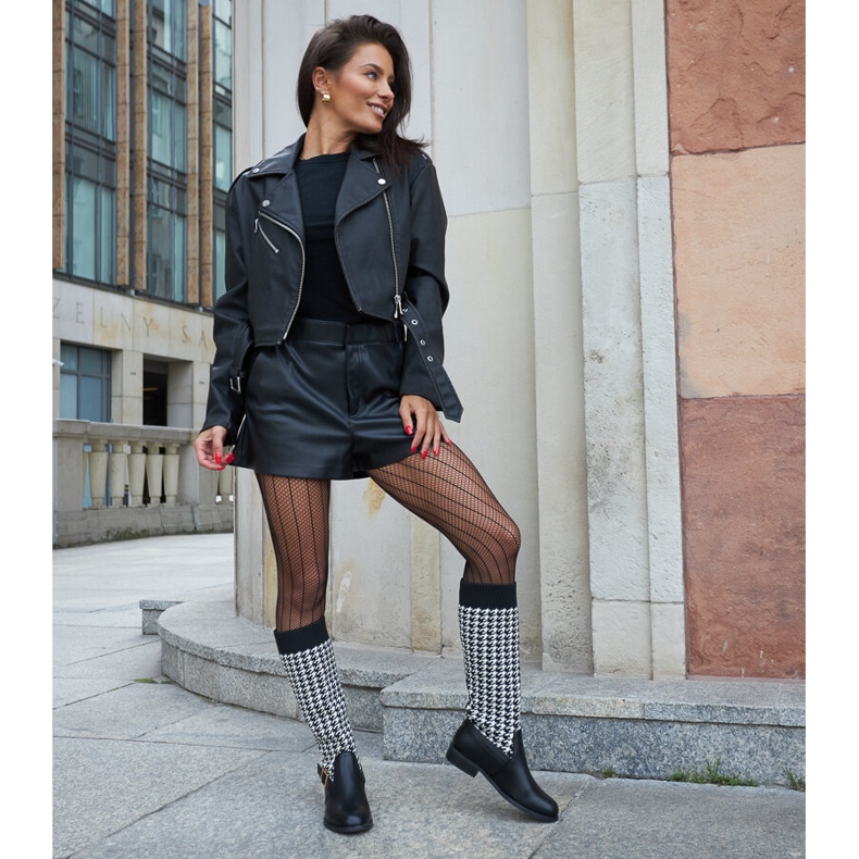 Crno-bijele duge Maestas čizme s ptičijim zubima crna 1