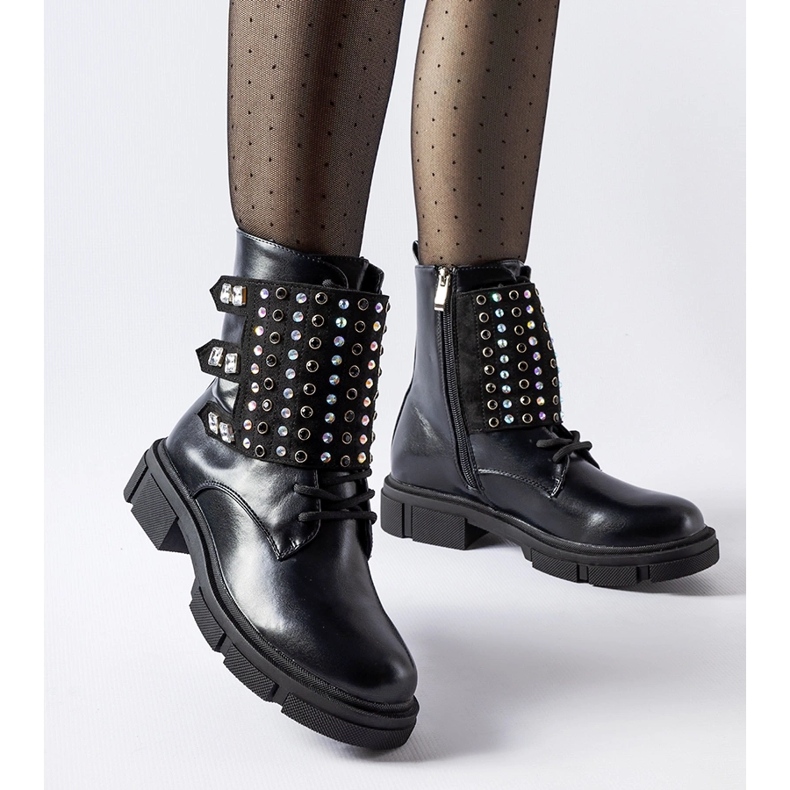 Crne gležnjače ukrašene Cento cirkonima crna 1