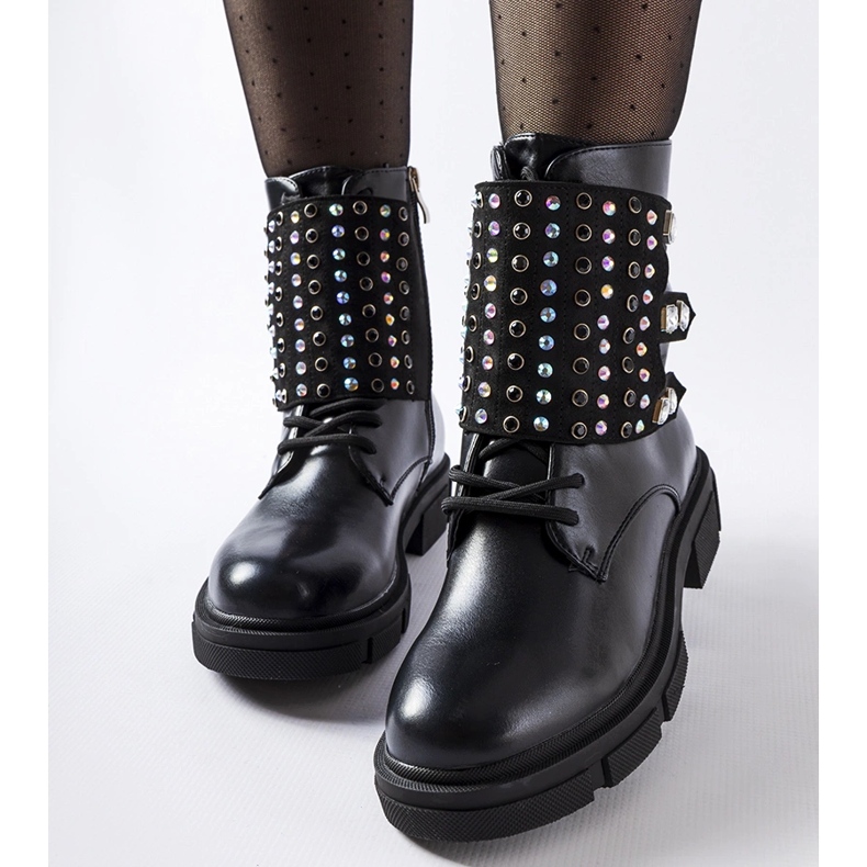 Crne gležnjače ukrašene Cento cirkonima crna 2