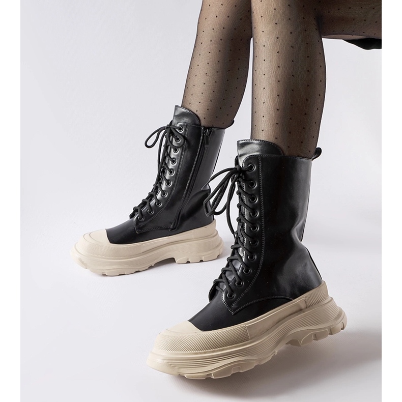 Crne radničke cipele s debelim đonom Crosia bež boje crna 1