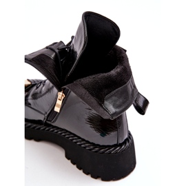 Ženske lakirane radne gležnjače s ukrasom crne S.Barski MR870-67 crna 1