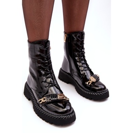 Ženske lakirane radne gležnjače s ukrasom crne S.Barski MR870-67 crna 3