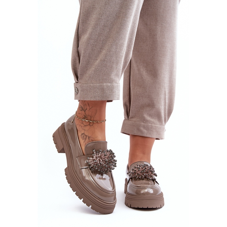 WD1 Ženske ukrašene lakirane cipele, bež Annella 2