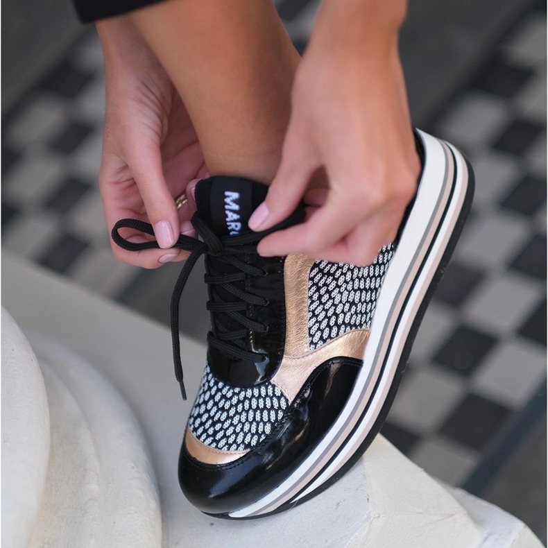 Marco Shoes Lagane tenisice na debelom potplatu od prirodne kože crno 1