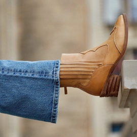 Marco Shoes Ručno polirane kožne kaubojske čizme sa širokim gumenim gornjim dijelom žuta boja 1