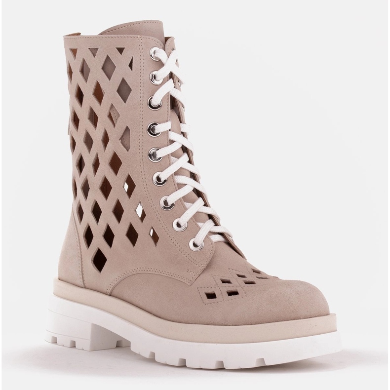 Marco Shoes Čizme od velura s perforacijom bež 1