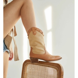 Marco Shoes Kaubojske čizme u kombinaciji kože i lanene tkanine 2186B + J-003-1266-4 bež 1