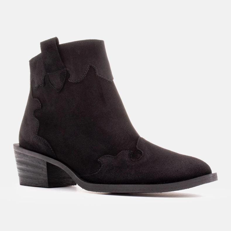 Marco Shoes Elegantne kožne gležnjače s niskim potpeticama crno 1