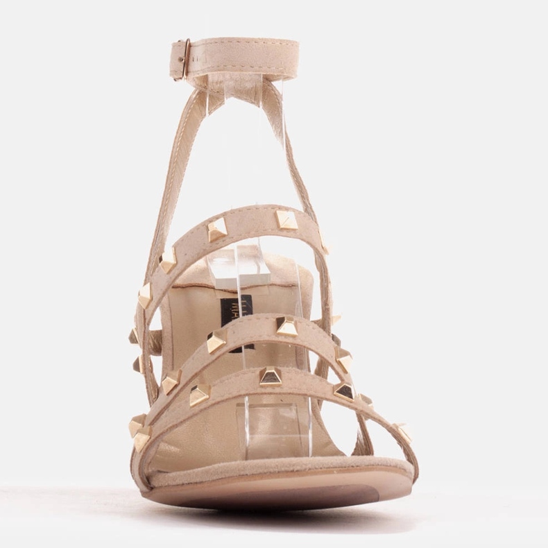 Marco Shoes Sandale od antilopa s ukrasnim zakopčama bež 2