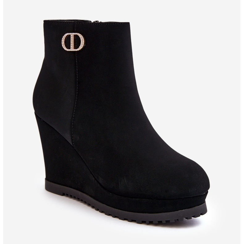 WJ2 Ženske gležnjače na wedge s malim ukrasima, crna Bertolina 1